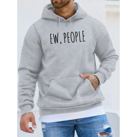 Men'S Ew People Graphic Print Hooded Sweatshirt - Oversized Loose Fit Pullover Hoodie with Kangaroo Pocket, Long Sleeve Casual Winter Warmth, with Lettering, Comfortable Casual Attire & Ideal Gift for Men (Autumn/Winter), Plus Size