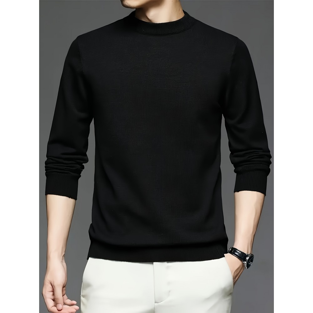 New Men'S Solid Color Round Neck Knitted Pullover Sweater