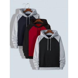 TD25 Raglan Sleeve Color Block Casual Plus Size Men's Hoodie, PLUS SIZE